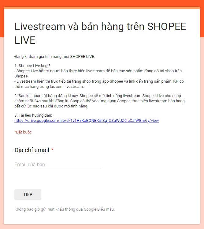 Hướng dẫn điền form đăng ký Shopee Live